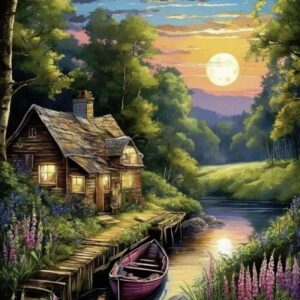 Ζωγραφική με Αριθμούς Σπίτι στο Λιβάδι 2 40x50 με πλαίσιο